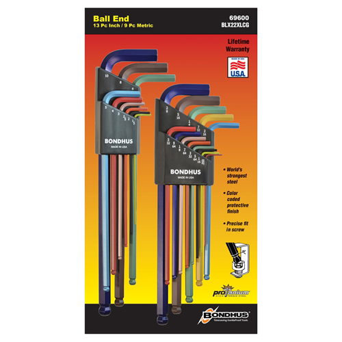 69600 Bondhus Corp. 22Pc Color Guard Sae/Met L Wrench Display