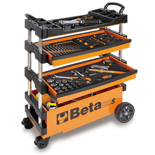 27000201 Beta Tools Usa Folding Mobile Tool Cart, Orange