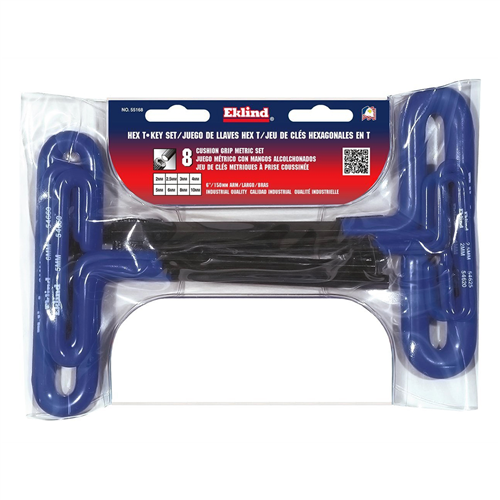 55168 Eklind Tool Company Hex Key Set 8 Pc T-Handle 6In. Metric 2-10Mm Cush