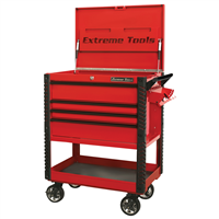 EX3304TCRDBK Extreme Tools 33" 4-Drawer Deluxe Tool Cart W/Bumpers, Red W/Bla