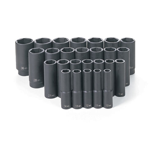 1326MD Grey Pneumatic 26 Pc 1/2" Dr Deep Length Metric Master Set