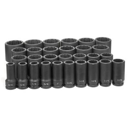 8129D Grey Pneumatic 3/4" Dr. 12 Pt. 29 Piece Deep Fract. Master Set