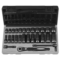 81627RD Grey Pneumatic 3/8" Dr. 27Pc Fract. Std & Deep Duo-Socket Set - 6