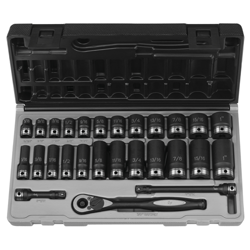 81627RD Grey Pneumatic 3/8" Dr. 27Pc Fract. Std & Deep Duo-Socket Set - 6