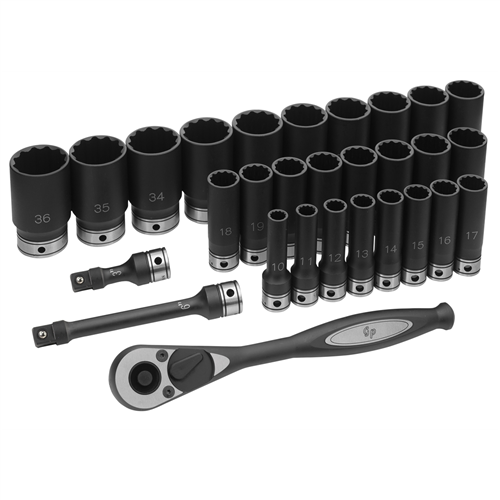 82229MD Grey Pneumatic 1/2" Dr. 29Pc Metric Deep Duo-Socket Set - 12 Pt.