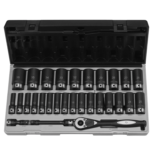 82629MD Grey Pneumatic 1/2" Dr. 29Pc Metric Deep Duo-Socket Set - 6 Pt.