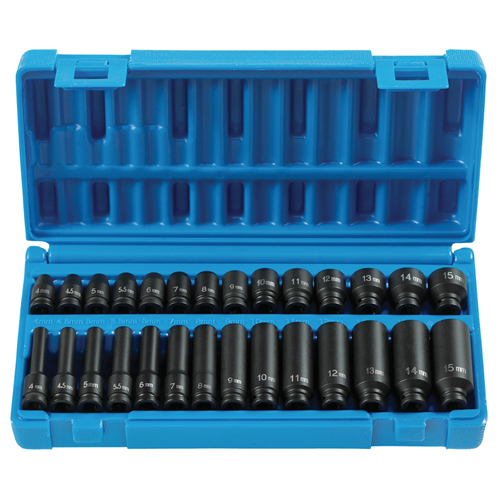 9728M Grey Pneumatic 1/4"Dr 28Pc Std & Deep Metric Master Set