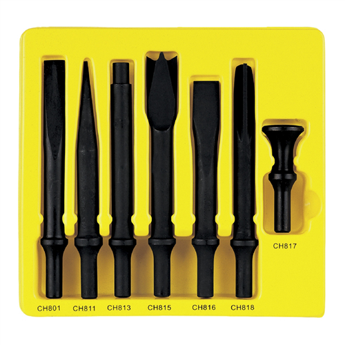 CS807 Grey Pneumatic 7-Piece Heavy-Duty Chisel Set With .498 Shank