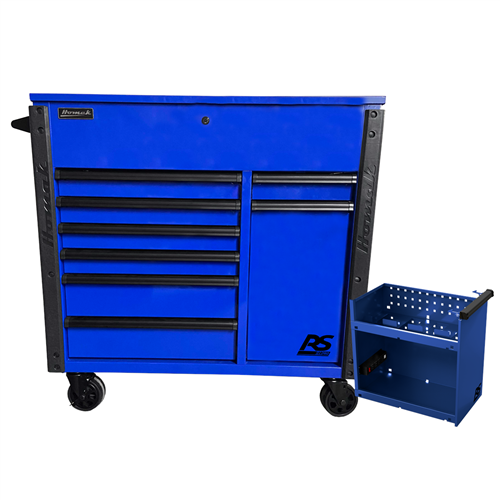 BL06044080 Homak Manufacturing 44" 8-Drawer Service Cart W/Power Tool Holder Drawer- Blue