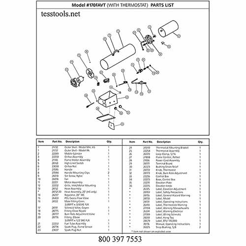 MR. HEATER HS170FAVT PARTS AND PARTS LIST