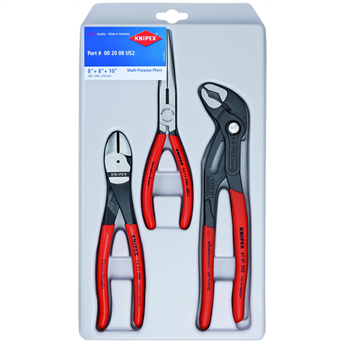 00 20 08 US2 Knipex Plier Set 3 Pc. Long Nose,Diag Cutt,Cobra