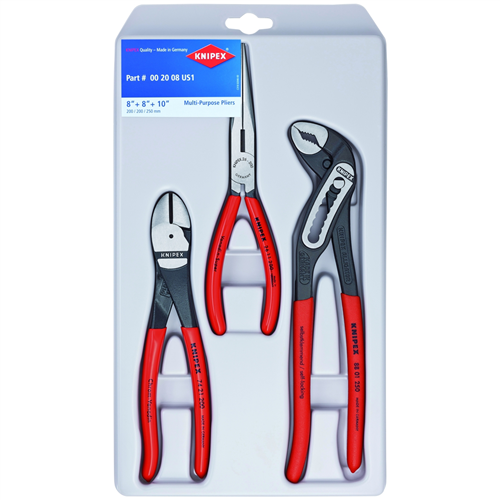 00 20 08 US1 Knipex Plier Set 3Pc Long Nose,Diag Cutt,Alligator