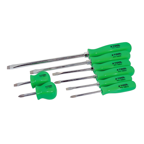 KTI-19900 K Tool International 8-Piece Screwdriver Set With Green Square Handles