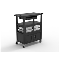 ECMBSKBC-B Luxor 32" X 18" Deluxe Cart With Locking Cabinet, Storage Bins, Keyboard Tray, Pocket Chart Hooks, And Cup Holder