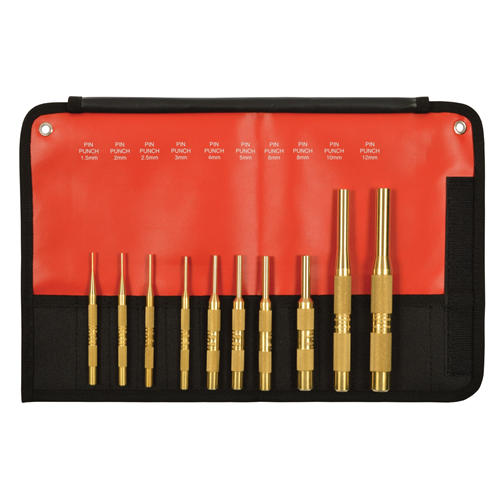 61387 Mayhew 10-Pc Brass Pin Punch Set, Metric