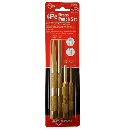 62278 Mayhew 4-Pc Brass Punch (Inch) Set