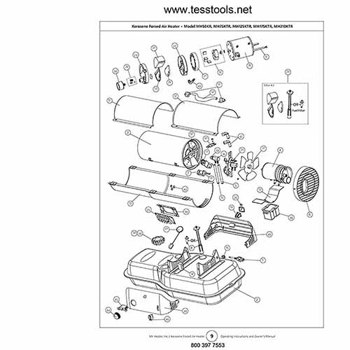 Mr Heater MH175KRT Kerosene Forced-Air Heater Parts List and Diagrams