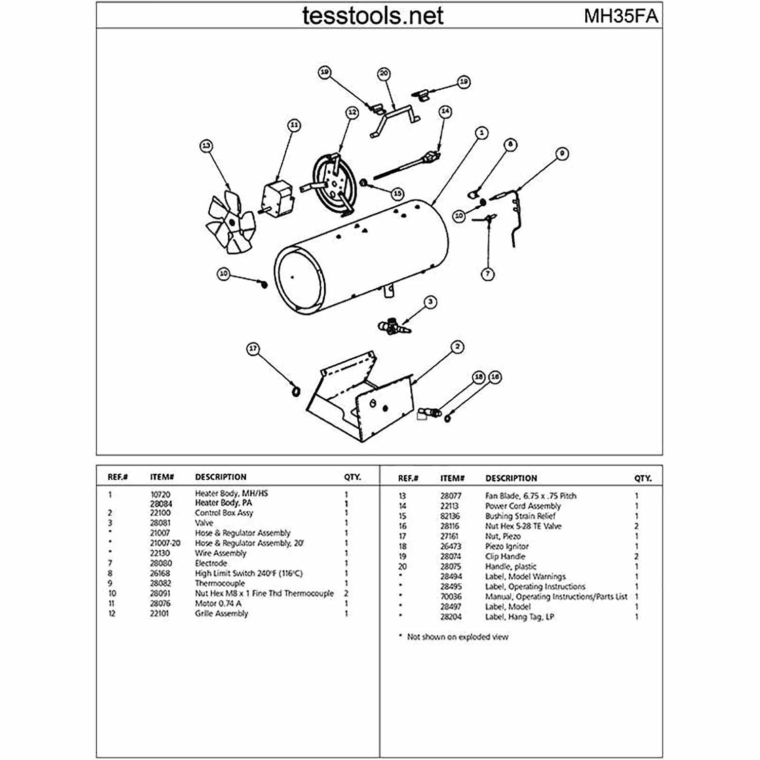 Mr.Heater MH35FA Parts, Parts List and Diagrams