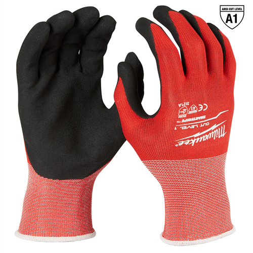 48-22-8900 Milwaukee Tool Red Nitrile Level 1 Cut Resistant Dipped Work Gloves, Small