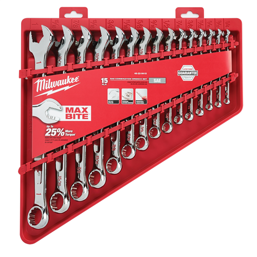 48-22-9415 Milwaukee Tool 15-Pc Max Bite Combi Wrench Set - Sae, Open-End Grip, I-Beam Handle