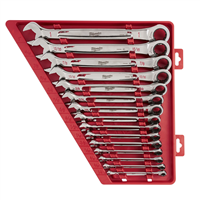 48-22-9416 Milwaukee Tool 15-Pc Ratcheting Combi Wrench Set Sae Max Bite Open-End Grip