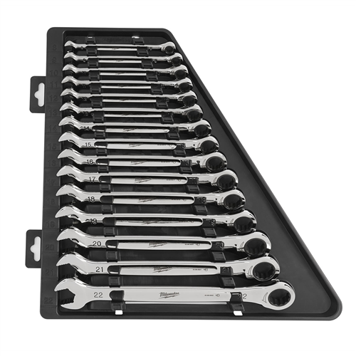 48-22-9516 Milwaukee Tool 15-Pc Ratcheting Combi Wrench Set - Metric Max Bite Open-End Grip