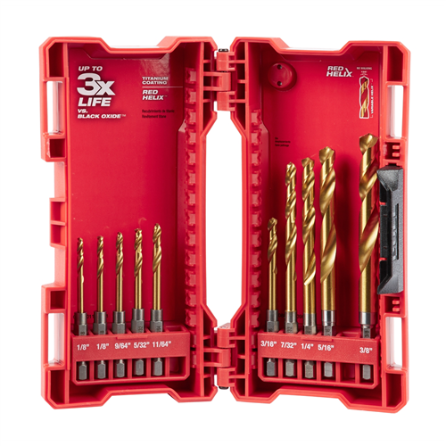 48-89-4633 Milwaukee Tool 10-Pc Shockwave Red Helix Titanium Drill Bit Set