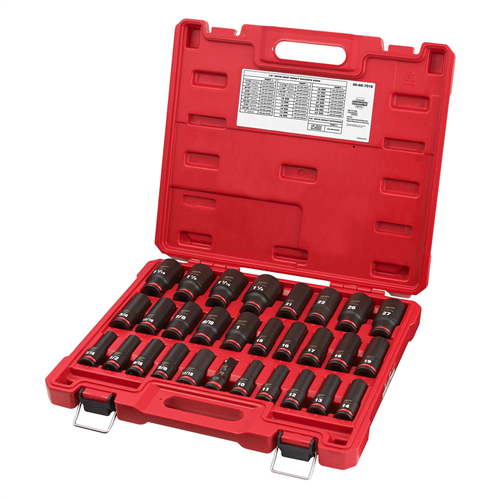 49-66-7016 Milwaukee Tool 29Pcshockwave Impact Duty 1/2" Drive Sae & Metric Deep 6 Point Socket Set