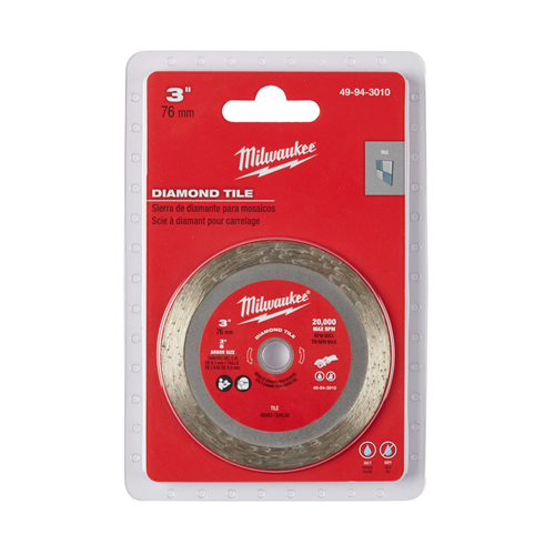 49-94-3010 Milwaukee Tool 3" Diamond Tile Cut-Off Blade Max 20,000 Rpm