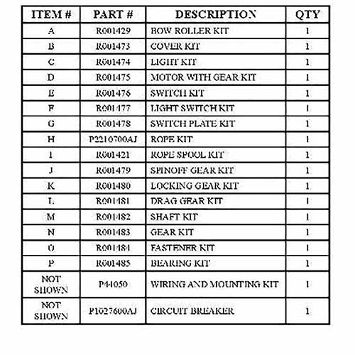 Powerwinch P44200 Deck Mate 25 Parts and Parts List