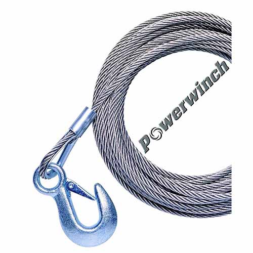 P7188800AJ Powerwinch Galvanized Cable w/Hook, 40' x 7/32" (RC 30, RC 23,712A, 912, 915, T2400, AP3500)