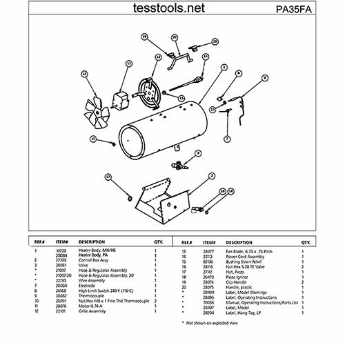 Mr. Heater PA35FA Parts and Part List