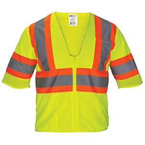 690-2218 Sas Safety Class-3 Mesh Yellow Safety Vest W/ Front Zipper, M