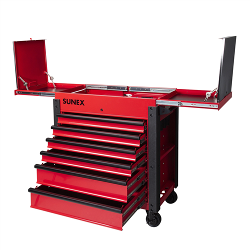 8035XTFD Sunex 6-Drawer Slide Top Service Cart, Red