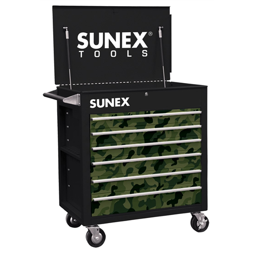 8057-BLKC Sunex 6 Full-Drawer Professional Cart, Black W/Green Camo