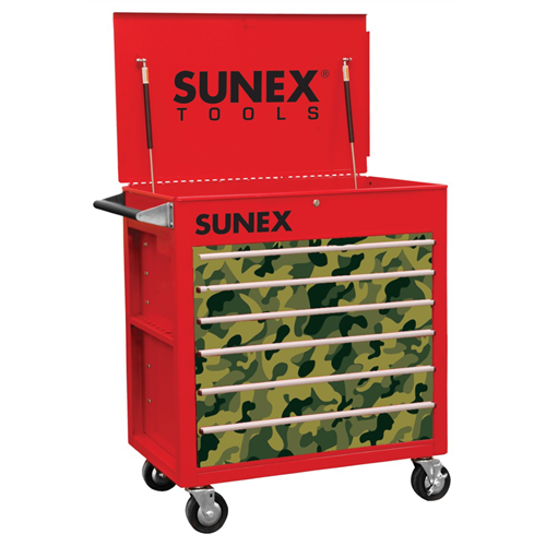 8057-RSC Sunex 6 Full-Drawer Professional Cart, Red W/Camo