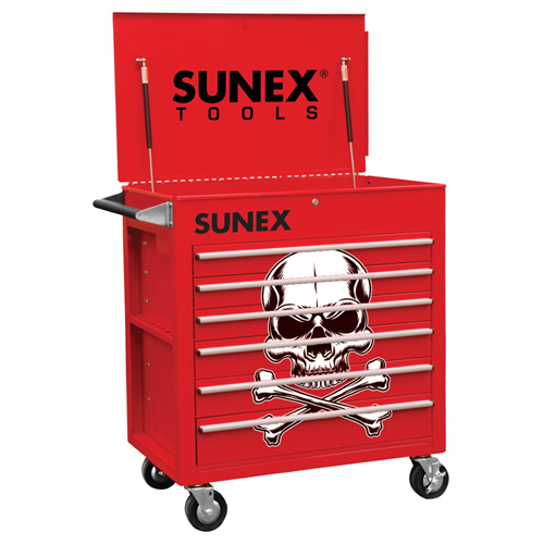 8057-RSK Sunex 6 Full-Drawer Professional Cart, Red W/White Skull