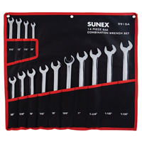 9915A Sunex 14 Pc. Sae Full Polish V-Groove Combi Wrench Set