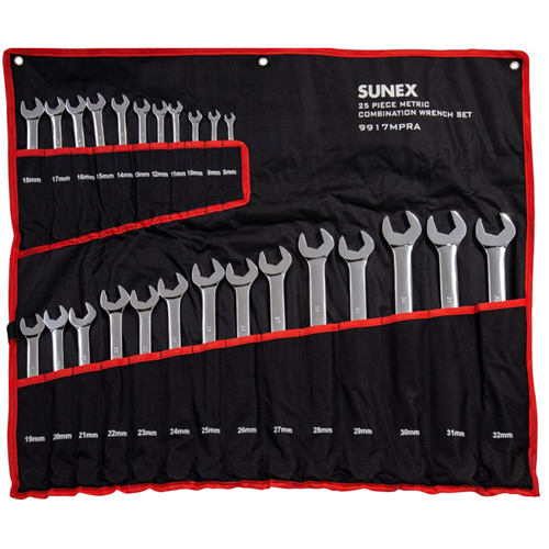 9917MPRA Sunex 25 Pc Metric Full Polish V-Groove Combo Wrench Set