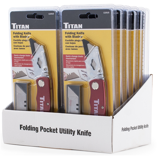 11015-12 Titan 12Pc Red Folding Utility Knife Display