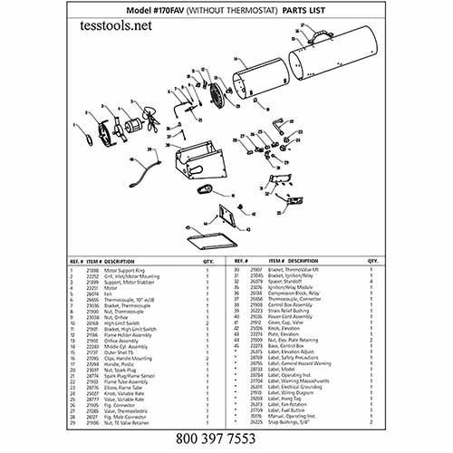 MR. HEATER TS170FAV PARTS AND PARTS LIST