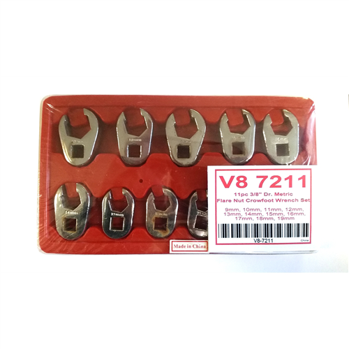 V8 7211 V-8 Tools 11 Pc 3/8" Dr. Metric Crowfoot Wrench Set