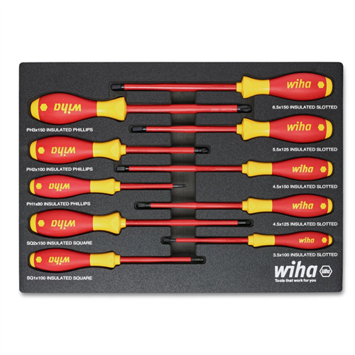 32080 Wiha Tools 10 Piece Insul. Softfinish Cushion Grip Screwdriver Tray Set