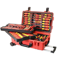 32800 Insul. 80 Piece Tool Set W/ Screwdrivers, Nut Drivers, Pliers, Cutters, Ruler, Knife, Sockets In 22" L X 13 3/4" W X 9" H Rolling Tool Case