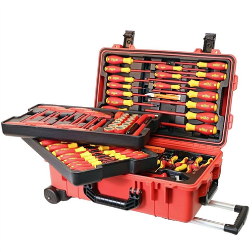 32800 Insul. 80 Piece Tool Set W/ Screwdrivers, Nut Drivers, Pliers, Cutters, Ruler, Knife, Sockets In 22" L X 13 3/4" W X 9" H Rolling Tool Case