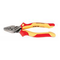 32945 Insul. Industrial Crimping Pliers 7" Oal. Industrial Brushed Finish. Two Component Ergo Cushion Grips.