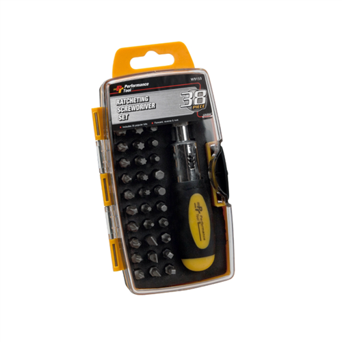 W9159 Wilmar Corp. / Performance Tool Ratcheting Screwdriver Set, 38-Piece, Stubby Drive